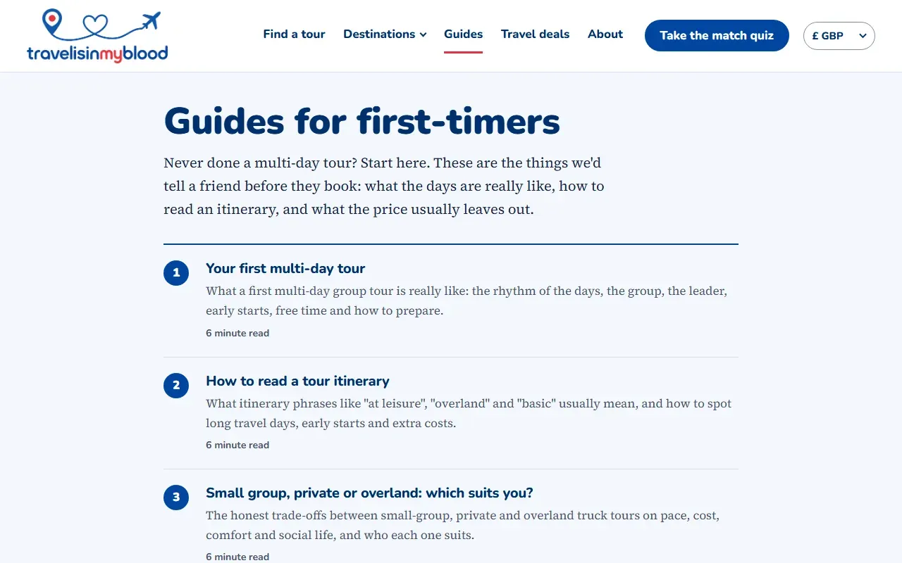 Travel guides page