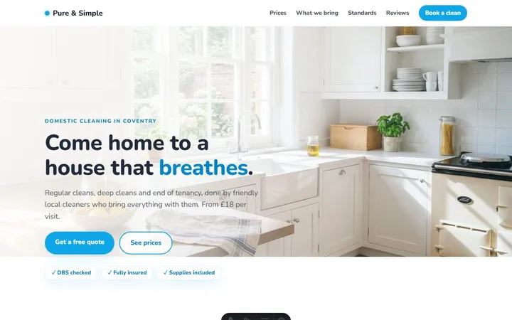 Pure & Simple Cleaning Co., a sample cleaning company website