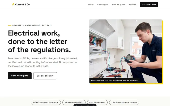 Current & Co Electrical, a sample electrician website